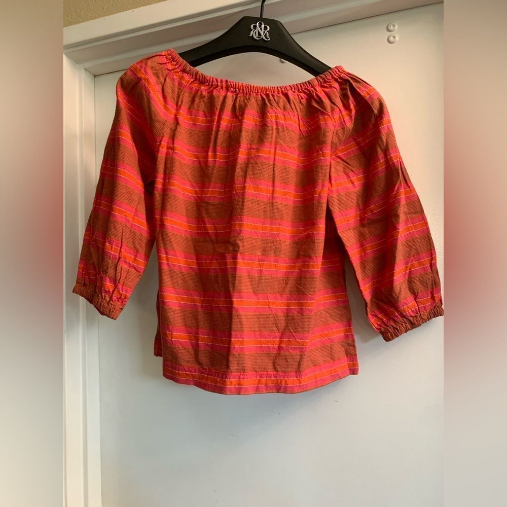 Peek Bonita Stripe Cotton Top Blouse Shirt Pink Orange Pink Size L (8)